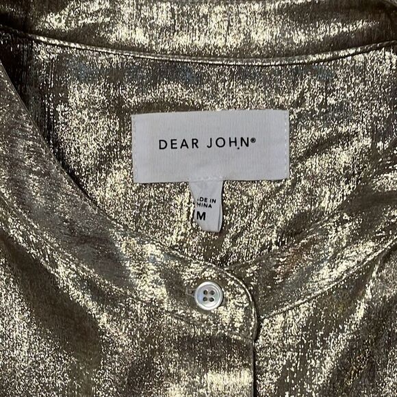 Dear John Gold Metallic Rowan Hidden Placket 3/4 Sleeve Top Medium - Picture 4 of 7